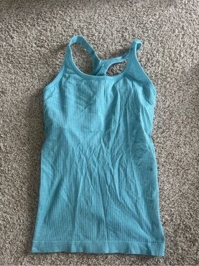 Ribbed Racerback Tank Top in Aqua Blue